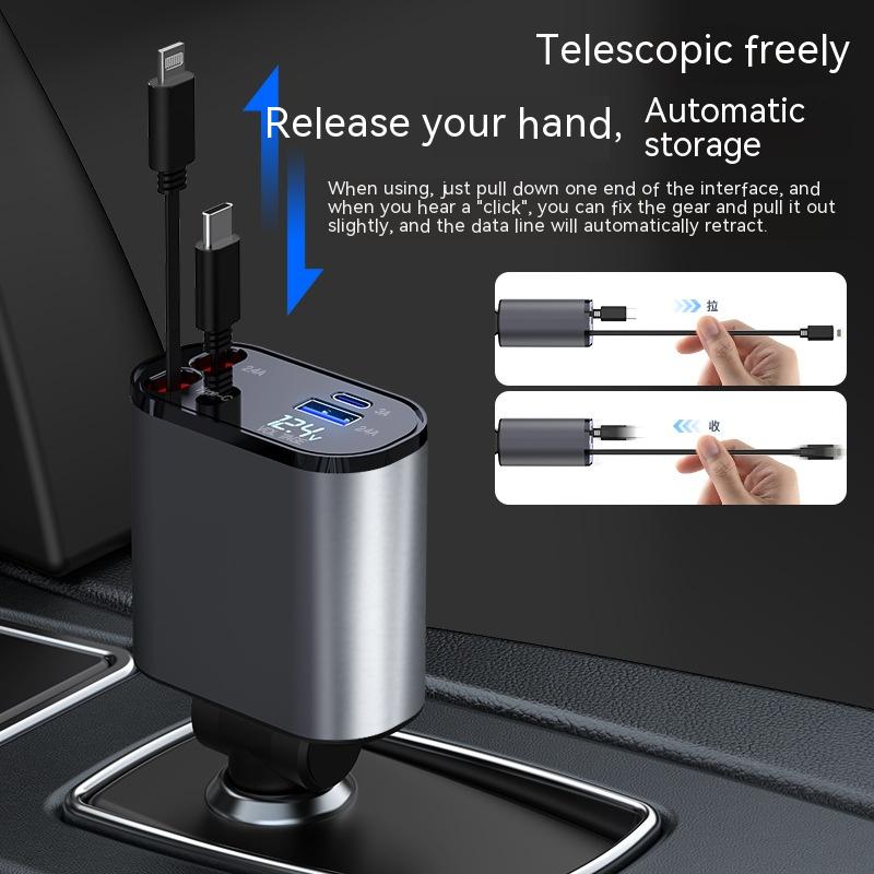 Metal Car Charger 100W Super Fast Charging Car Cigarette Lighter USB And TYPE-C Adapter side