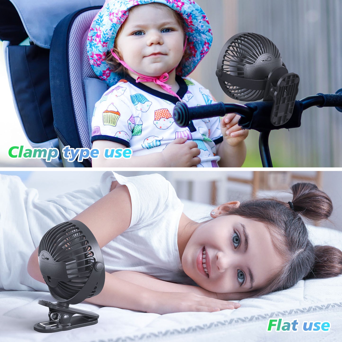 Portable Clip On Fan Battery Operated, Small Powerful USB Desk Fan, 3 Speed Quiet Rechargeable Mini Table Fan, 360 Rotate