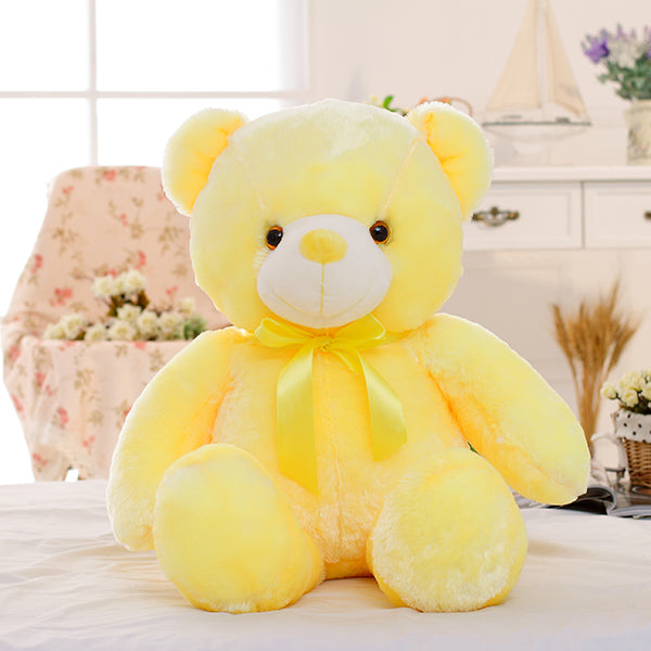 Creative Light Up LED Cuddly Bear Stuffed Animal 7 Colours Light Changing Bear Plush Toy Pillow LED Luminous Night Light for Kids Sleeping yellow