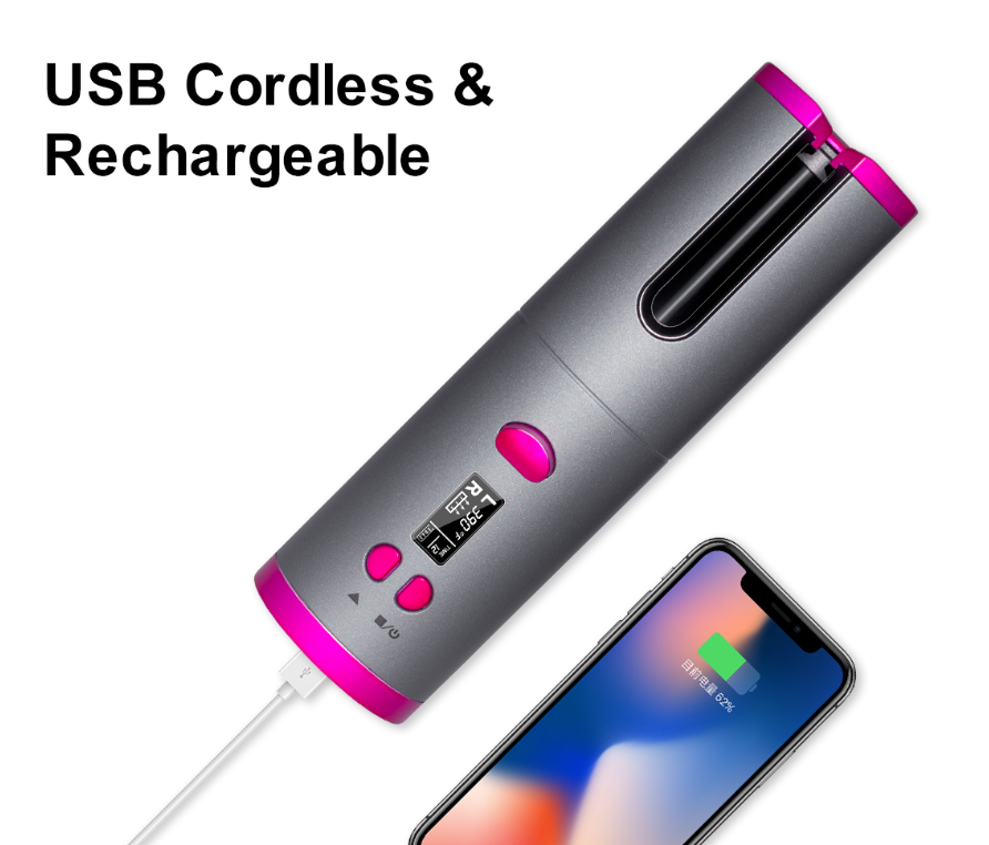 Wireless Automatic Curling Iron, Cordless Auto Curler Restriction with Built-in Rechargeable Battery, Ceramic Professional Hair Curler USB Charging and Rechargeable Portable for Travel 2
