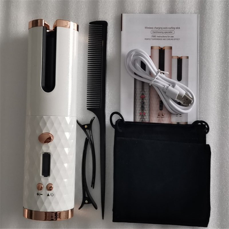 Wireless Automatic Curling Iron, Cordless Auto Curler Restriction with Built-in Rechargeable Battery, Ceramic Professional Hair Curler USB Charging and Rechargeable Portable for Travel set3