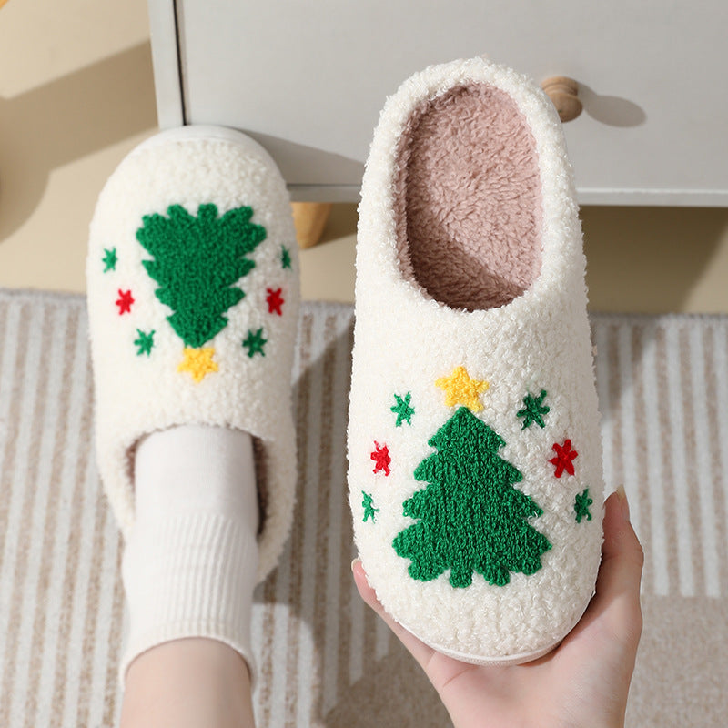Christmas Home Slippers Cute Cartoon Santa Claus Cotton Slippers For Women And Men Couples Winter Warm Furry Shoes7
