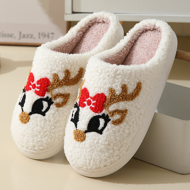 Christmas Home Slippers Cute Cartoon Santa Claus Cotton Slippers For Women And Men Couples Winter Warm Furry Shoes8