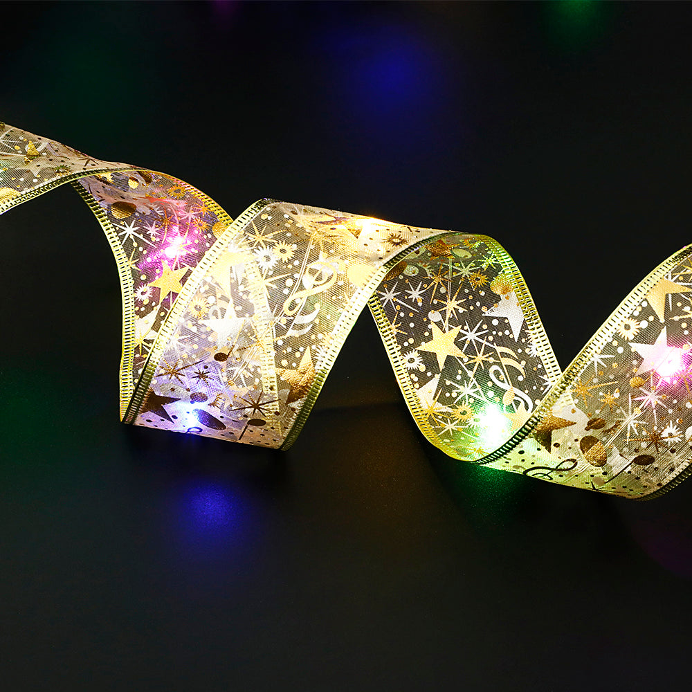 Christmas Ribbon Lights, 1M, 2M & 5M Light Sliver Warm Christmas Fairy String Light Up Ribbon Bows for Indoor Holiday Party Decoration Supplies1