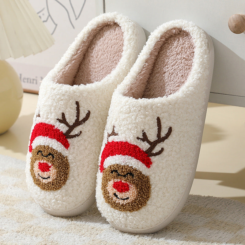 Christmas Home Slippers Cute Cartoon Santa Claus Cotton Slippers For Women And Men Couples Winter Warm Furry Shoes6