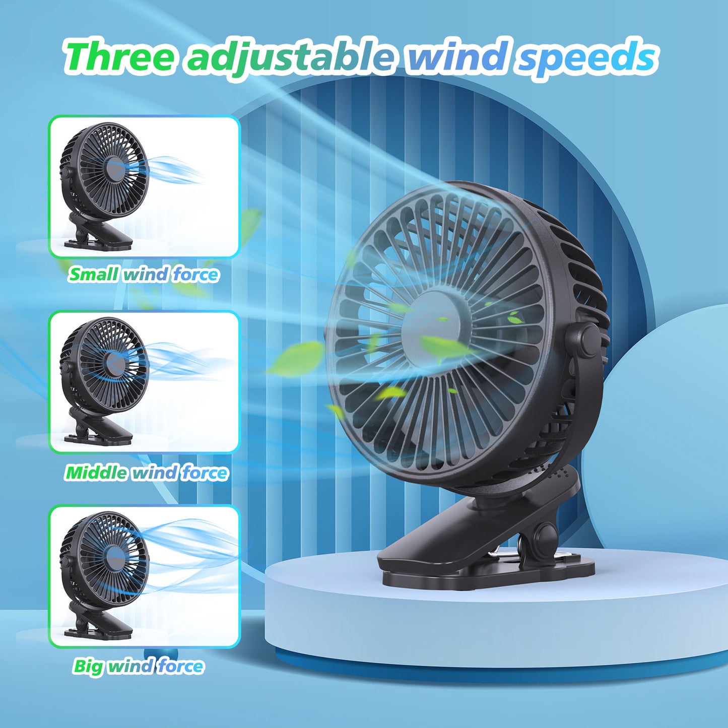 Portable Clip On Fan Battery Operated, Small Powerful USB Desk Fan, 3 Speed Quiet Rechargeable Mini Table Fan, 360 Rotate