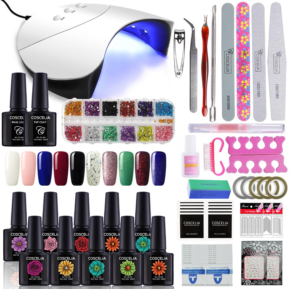 Nail kit tools Nail art set Nail Tips Art Decorations with LED Lamp 30s UV Lamp