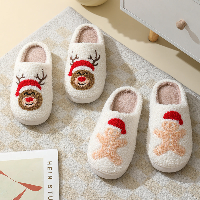 Christmas Home Slippers Cute Cartoon Santa Claus Cotton Slippers For Women And Men Couples Winter Warm Furry Shoes3