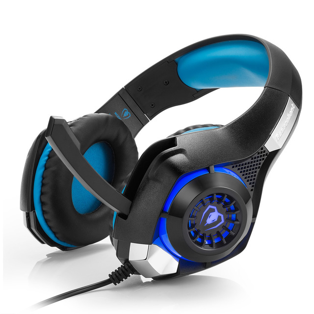 Stereo Gaming Headset Casque Deep Bass Stereo Game Headphone with Mic LED Light for PS4 Phone PC Laptop Gamer blue