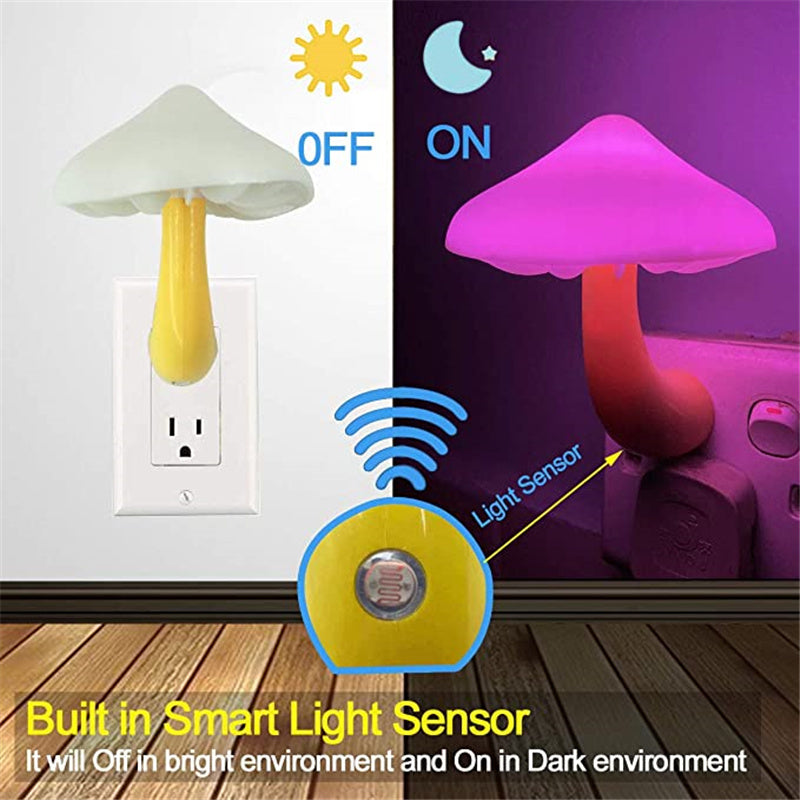 LED Night Light Mushroom Wall Socket Lamp Warm White Light-control Sensor Bedroom Light Home Decoration1