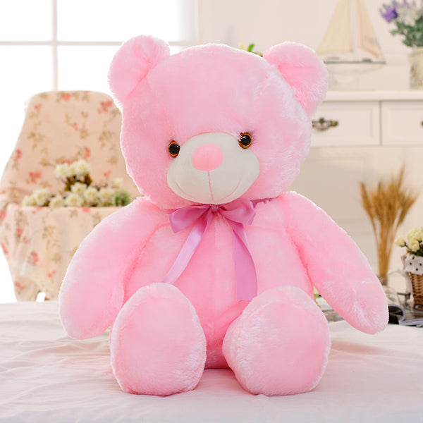 Creative Light Up LED Cuddly Bear Stuffed Animal 7 Colours Light Changing Bear Plush Toy Pillow LED Luminous Night Light for Kids Sleeping pink