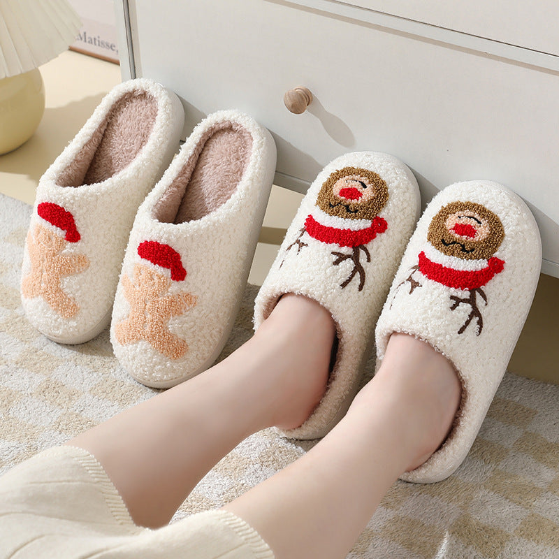 Christmas Home Slippers Cute Cartoon Santa Claus Cotton Slippers For Women And Men Couples Winter Warm Furry Shoes1