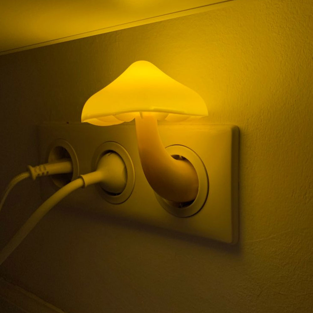LED Night Light Mushroom Wall Socket Lamp Warm White Light-control Sensor Bedroom Light Home Decoration 4