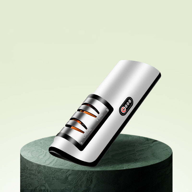 USB Rechargeable Electric Knife Sharpener Automatic Adjustable Kitchen Tool silver