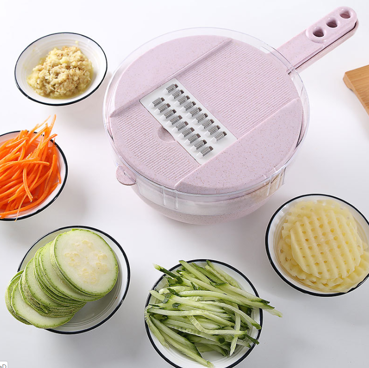 8 In 1 Mandoliner Slicer Vegetable Slicer Potato Peeler Carrot Onion Grater With Strainer Vegetable Cutter Kitchen Accessories pink