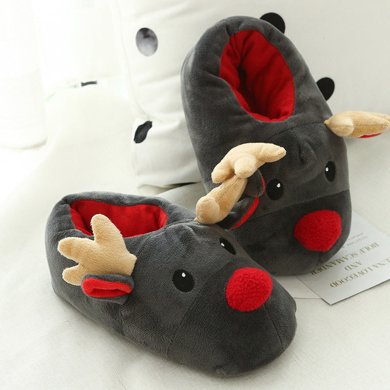 Generic Winter Slippers Christmas Reindeer Slippers Warm Furry Elk Slippers Deer House Shoes for Indoor Bedroom front