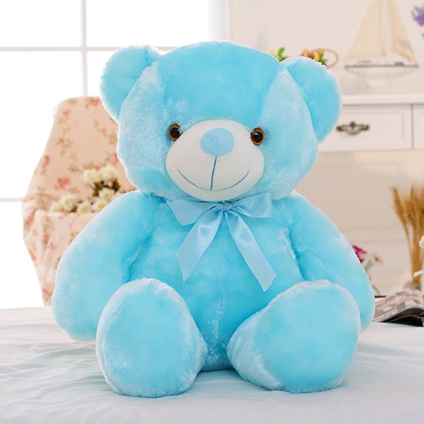 Creative Light Up LED Cuddly Bear Stuffed Animal 7 Colours Light Changing Bear Plush Toy Pillow LED Luminous Night Light for Kids Sleeping blue