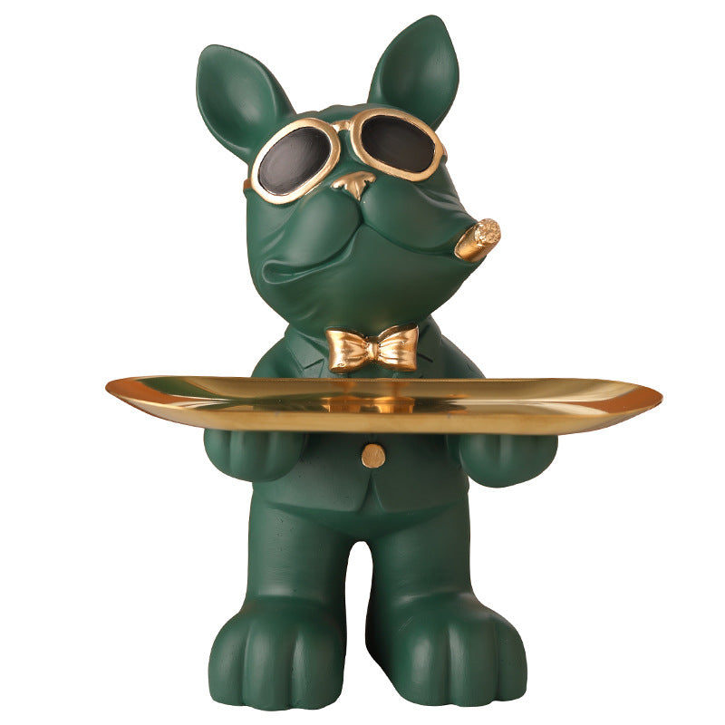 Bulldog Animal Figurines, Home Decoration Accessories, Table Ornaments, Storage Tray, Dog Model Statue, Sculpture Living Room Decor green