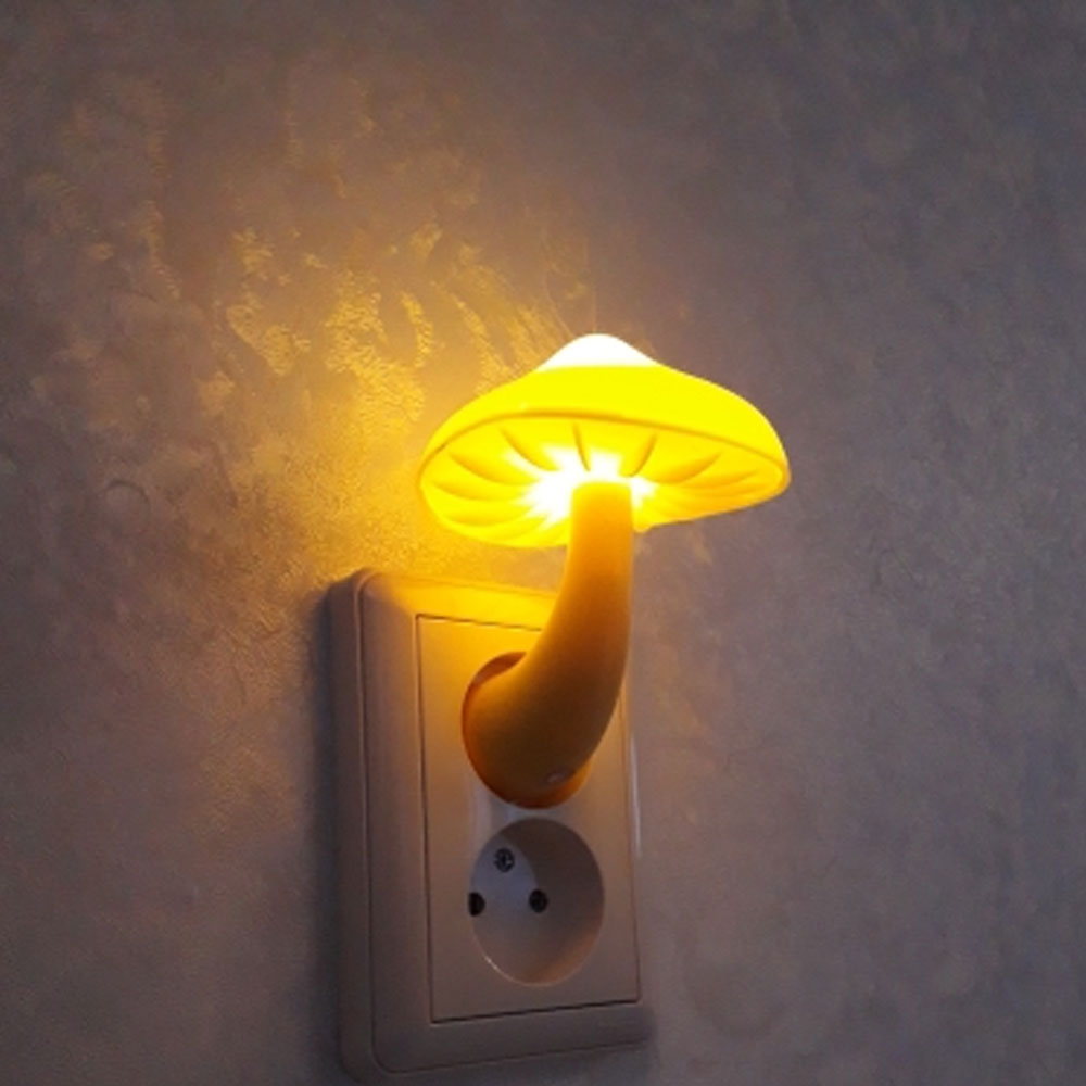 LED Night Light Mushroom Wall Socket Lamp Warm White Light-control Sensor Bedroom Light Home Decoration side