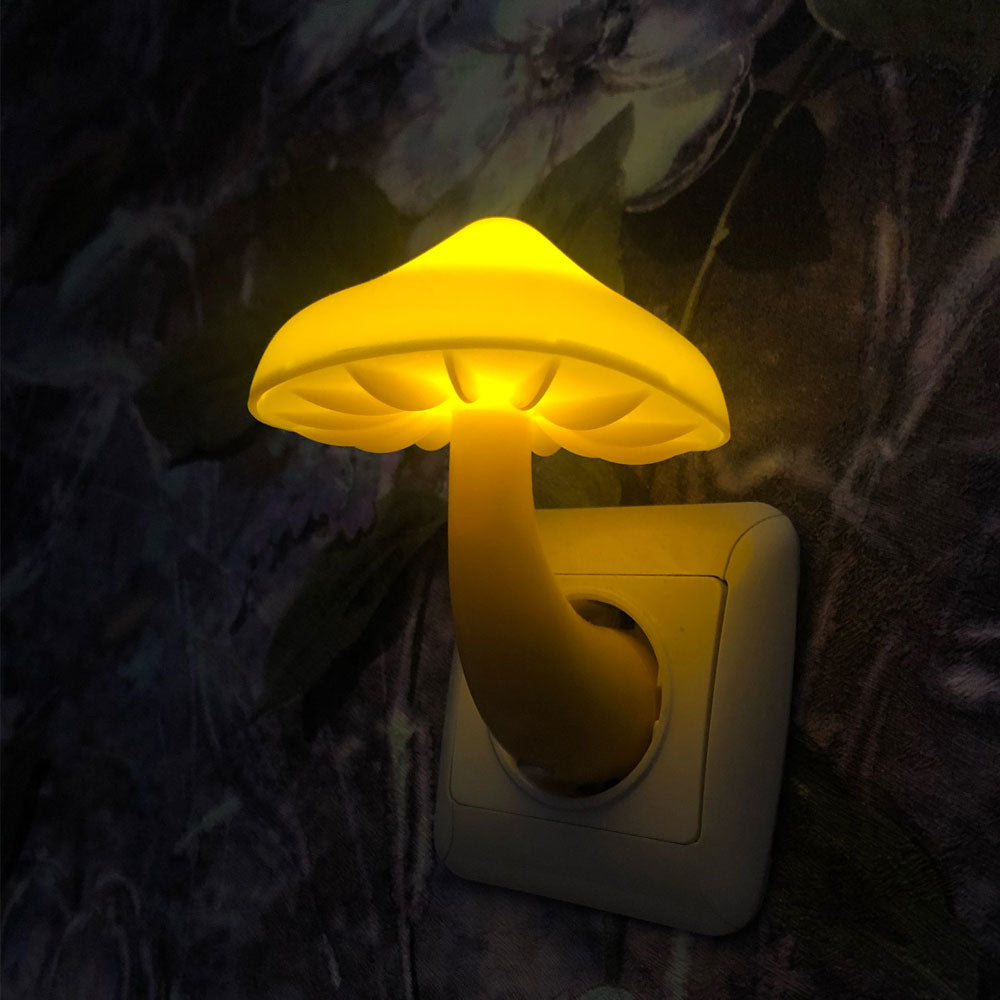 LED Night Light Mushroom Wall Socket Lamp Warm White Light-control Sensor Bedroom Light Home Decoration yellow