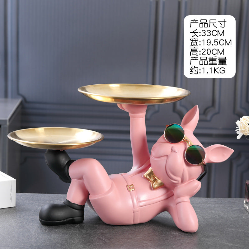 Creative Fortune Dog Ornament Entrance Key Storage Tray Home Decoration