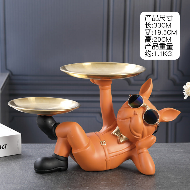 Creative Fortune Dog Ornament Entrance Key Storage Tray Home Decoration