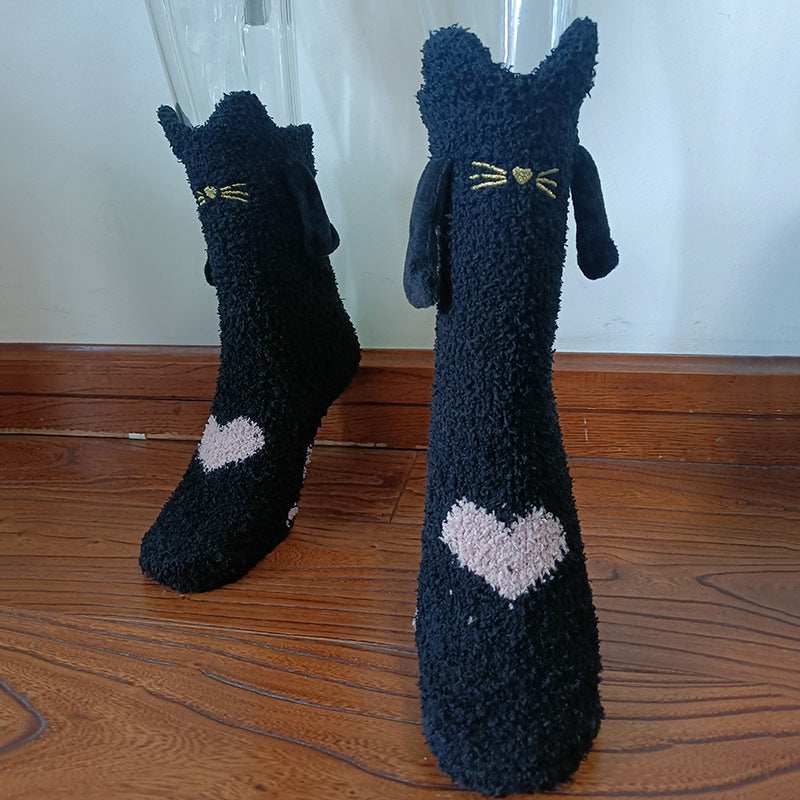 Christmas Supplies Magnetic Suction Hand In Hand Couple Socks Coral Fleece Tube Socks Warm Slipper Bed Socks Winter Soft Warm Slipper5