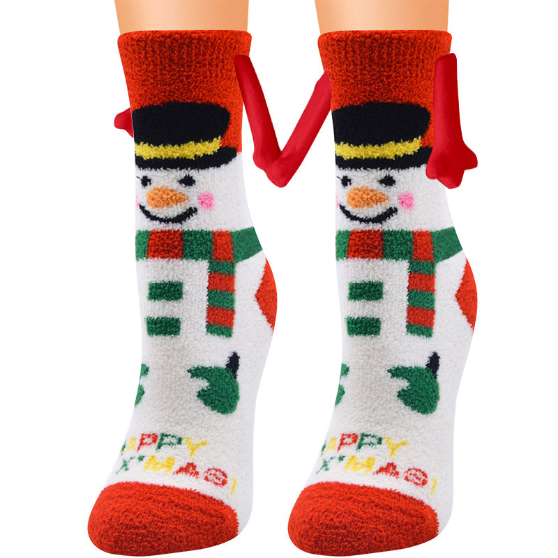 Christmas Supplies Magnetic Suction Hand In Hand Couple Socks Coral Fleece Tube Socks Warm Slipper Bed Socks Winter Soft Warm Slipper15