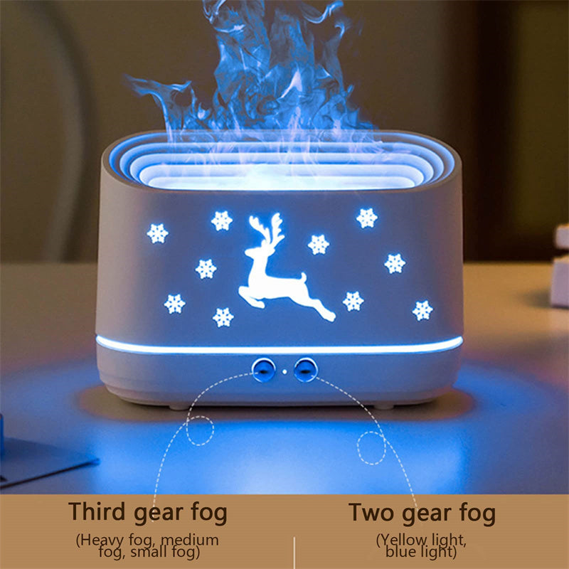 Elk Flame Humidifier Diffuser Mute Household Atmosphere Lamp Christmas Home Decorations blue