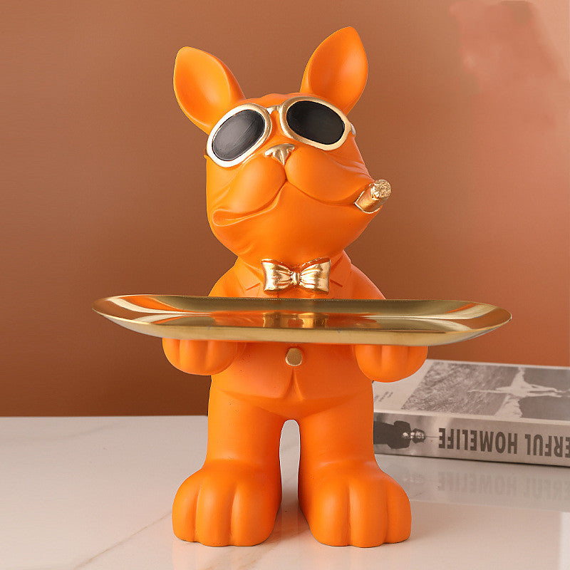 Bulldog Animal Figurines, Home Decoration Accessories, Table Ornaments, Storage Tray, Dog Model Statue, Sculpture Living Room Decor orange