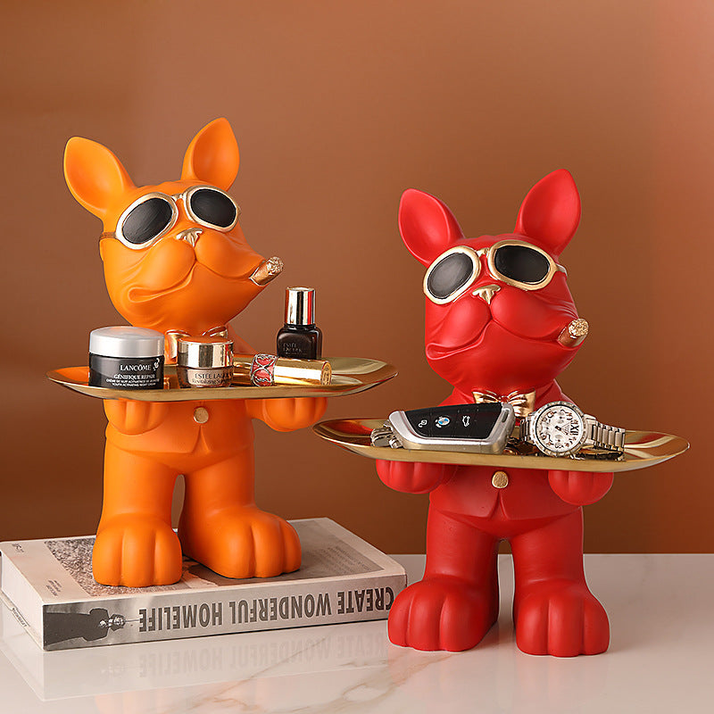 Bulldog Animal Figurines, Home Decoration Accessories, Table Ornaments, Storage Tray, Dog Model Statue, Sculpture Living Room Decor1