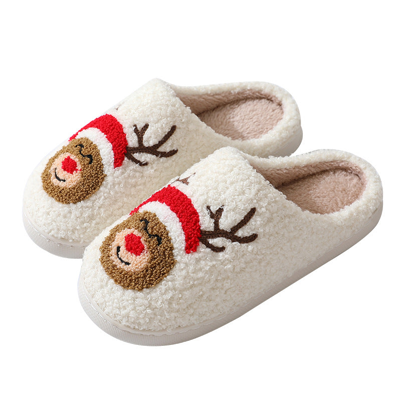Christmas Home Slippers Cute Cartoon Santa Claus Cotton Slippers For Women And Men Couples Winter Warm Furry Shoes9