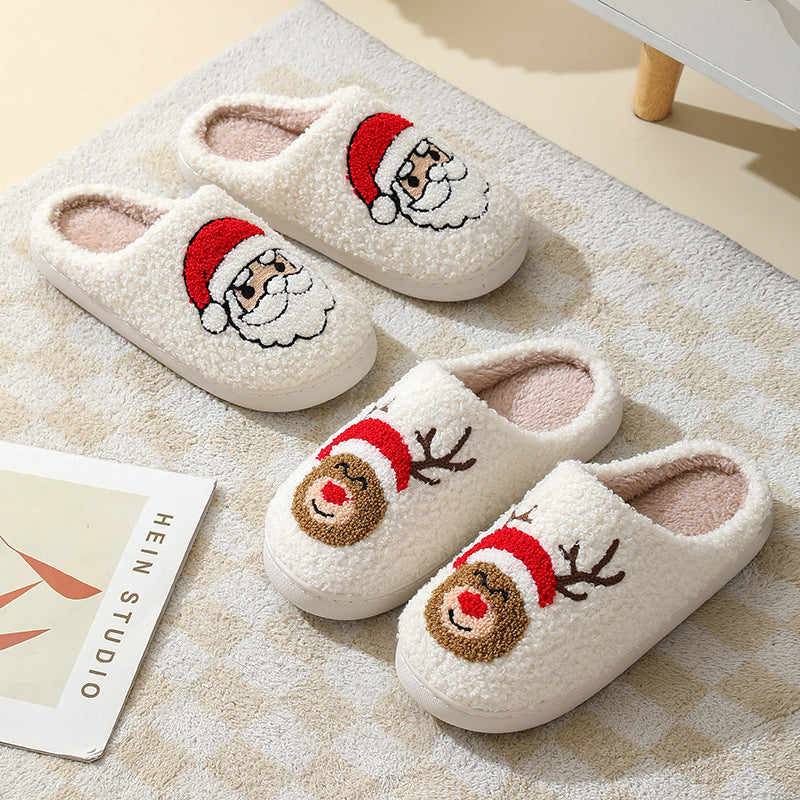 Christmas Home Slippers Cute Cartoon Santa Claus Cotton Slippers For Women And Men Couples Winter Warm Furry Shoes4