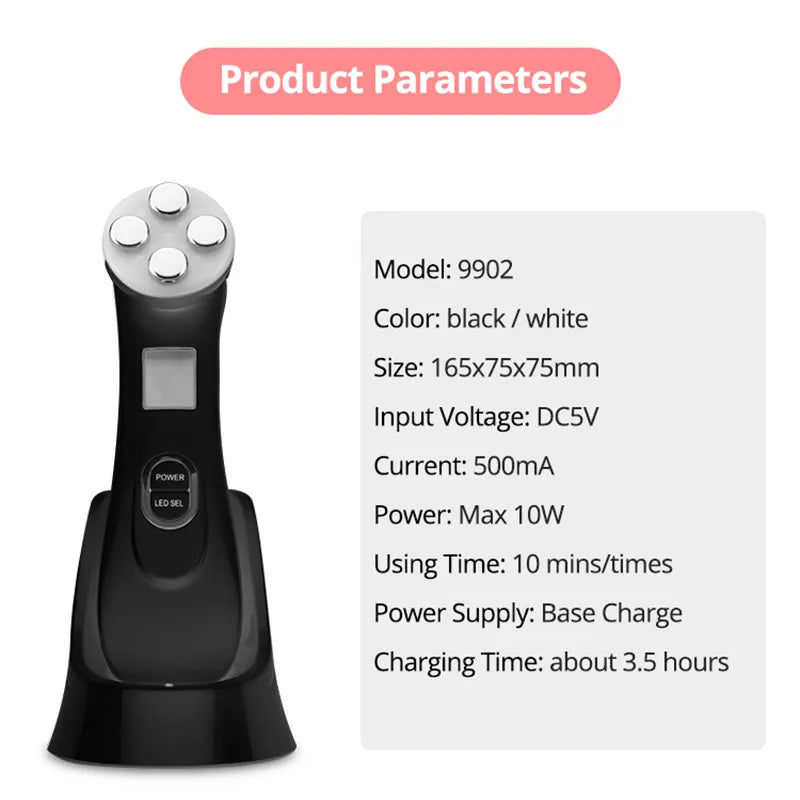 Multifunctional Radio Frequency Skin Tightening Machine, RF Ion Mesotherapy Face Massager, LED Photon Skin Rejuvenation Remover Wrinkle Care Device