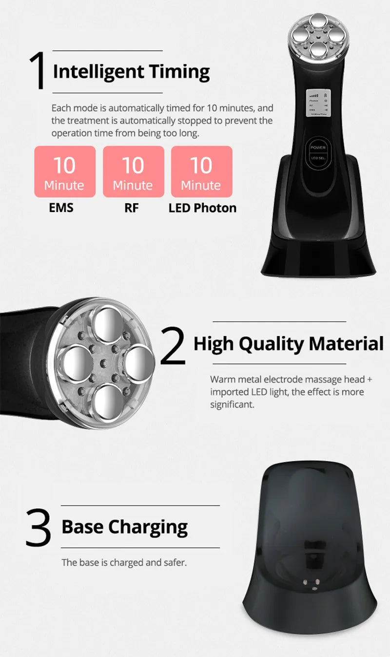 Multifunctional Radio Frequency Skin Tightening Machine, RF Ion Mesotherapy Face Massager, LED Photon Skin Rejuvenation Remover Wrinkle Care Device
