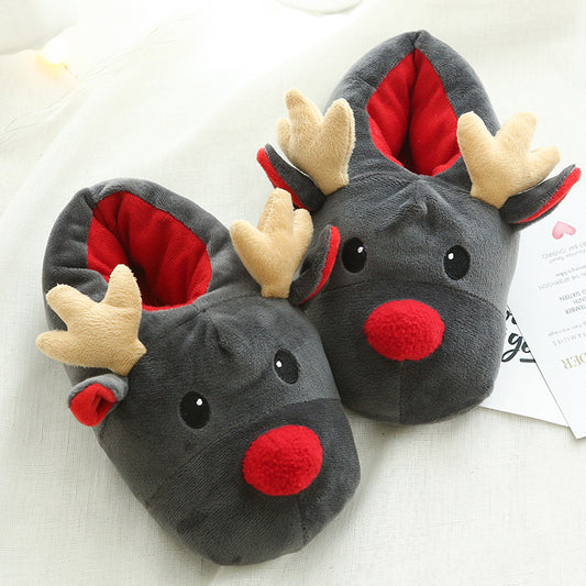Generic Winter Slippers Christmas Reindeer Slippers Warm Furry Elk Slippers Deer House Shoes for Indoor Bedroom