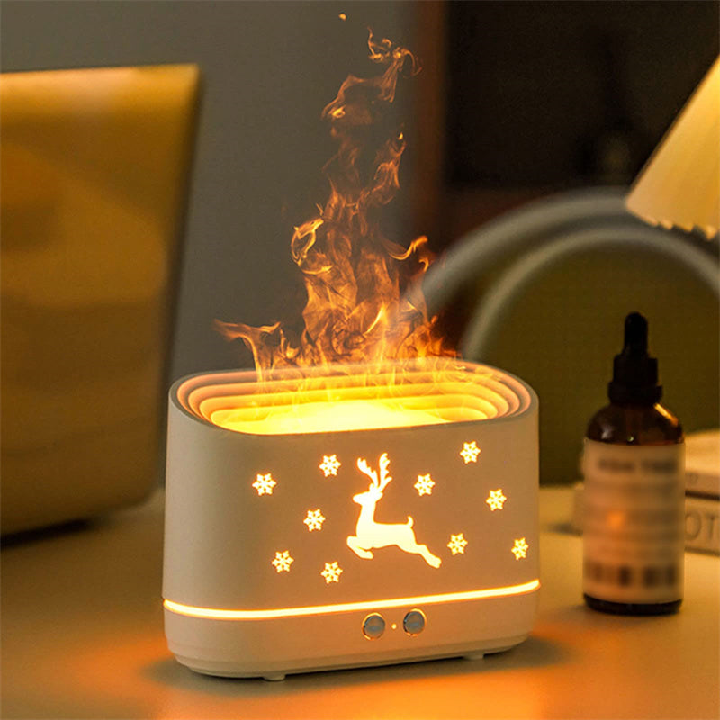 Elk Flame Humidifier Diffuser Mute Household Atmosphere Lamp Christmas Home Decorations yellow flame
