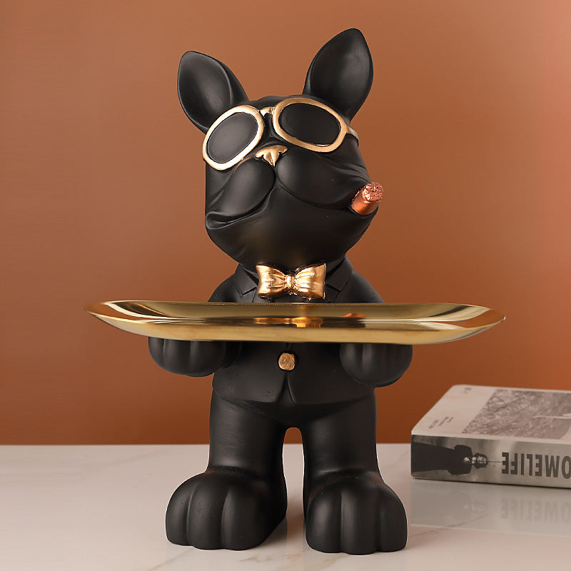 Bulldog Animal Figurines, Home Decoration Accessories, Table Ornaments, Storage Tray, Dog Model Statue, Sculpture Living Room Decor black