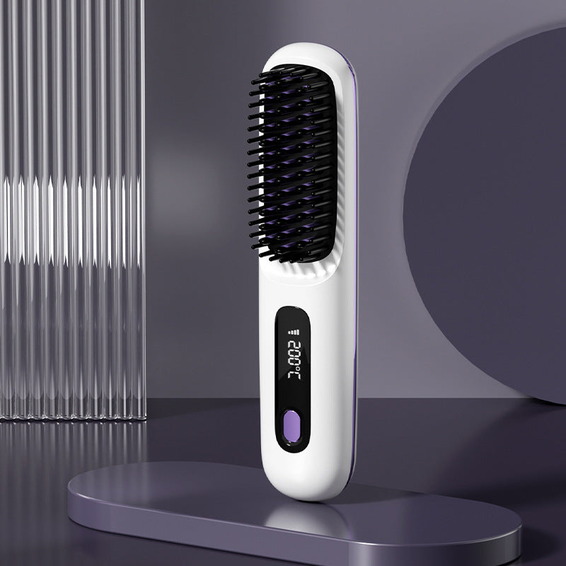 2 In 1 Straight Hair Comb Wireless Hair Straightener Brush Hair Portable USB Charging white