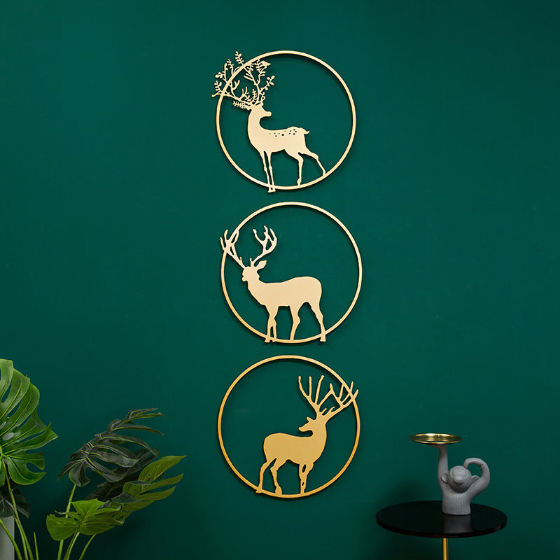 Golden elk pendant wall decoration statue living room porch dining room sofa TV background wall bedside wall creative metal art