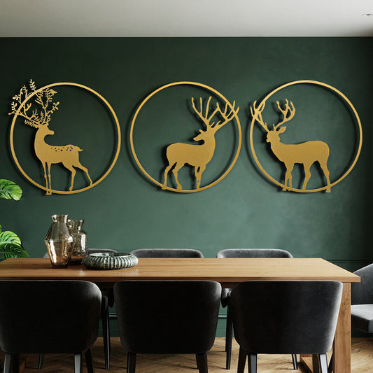 Golden elk pendant wall decoration statue living room porch dining room sofa TV background wall bedside wall creative metal art