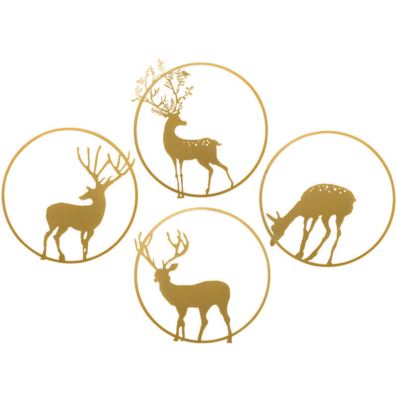 Golden elk pendant wall decoration statue living room porch dining room sofa TV background wall bedside wall creative metal art