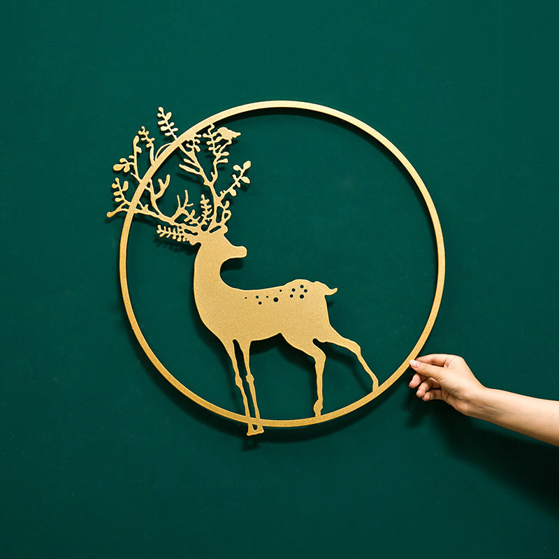 Golden elk pendant wall decoration statue living room porch dining room sofa TV background wall bedside wall creative metal art