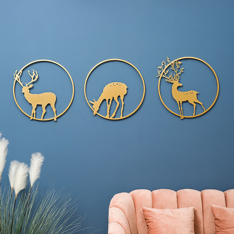 Golden elk pendant wall decoration statue living room porch dining room sofa TV background wall bedside wall creative metal art