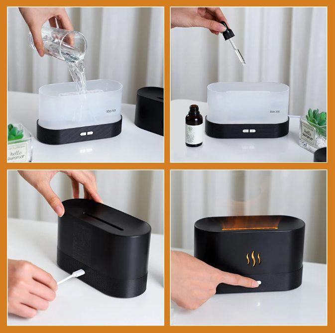 Perfume Humidifier Ultrasonic Air Humidifier With LED Lighting Simulation Colourful Flame Fragrance Machine2