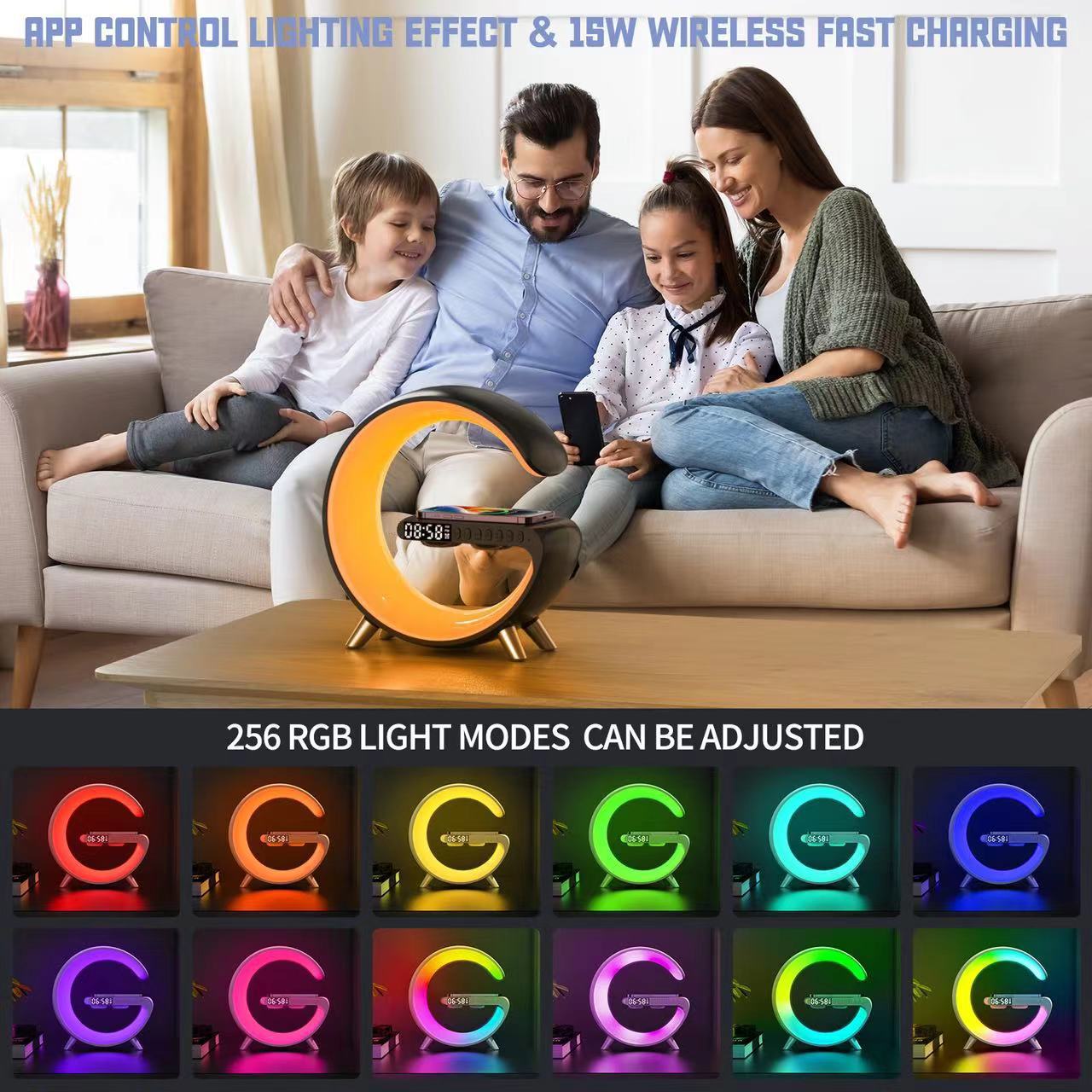 New Smart Multi-functional Mobile Phone Wireless Charging Colorful Atmosphere Light Bluetooth Bedside Night Light Sunrise Wake-up Alarm