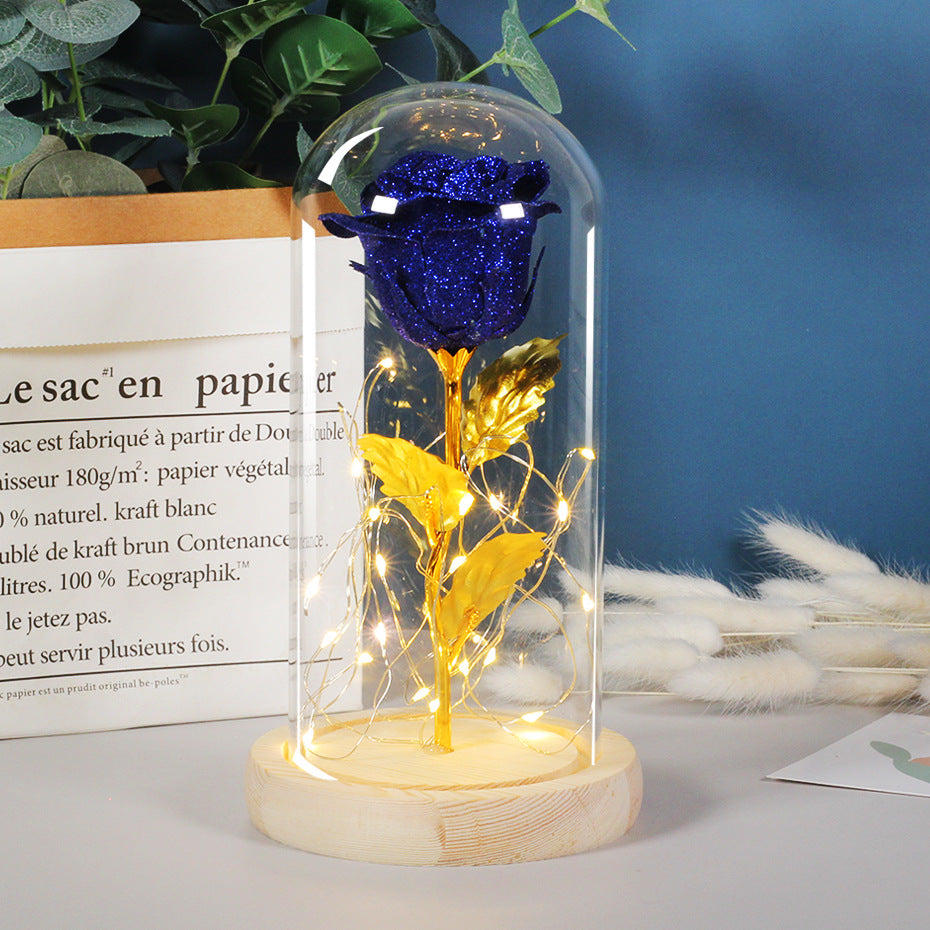 Valentines Day Gift For Girlfriend Eternal Rose Flowers LED Light In Glass Cover blue