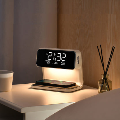 Creative 3 In 1 Bedside Lamp Wireless Charging LCD Screen Alarm Clock Wireless Phone Charger1