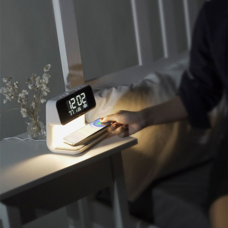 Creative 3 In 1 Bedside Lamp Wireless Charging LCD Screen Alarm Clock Wireless Phone Charger 6