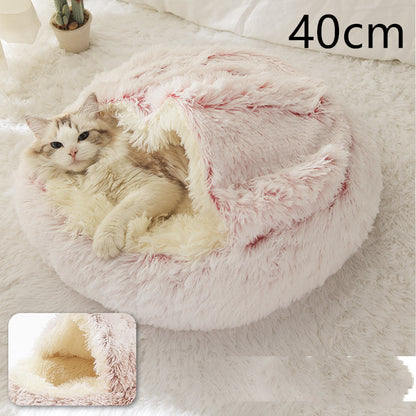 2 In 1 Dog And Cat Bed Pet Winter Bed Round Plush Warm Bed House Soft Long Plush Pets Bed pink 40cm